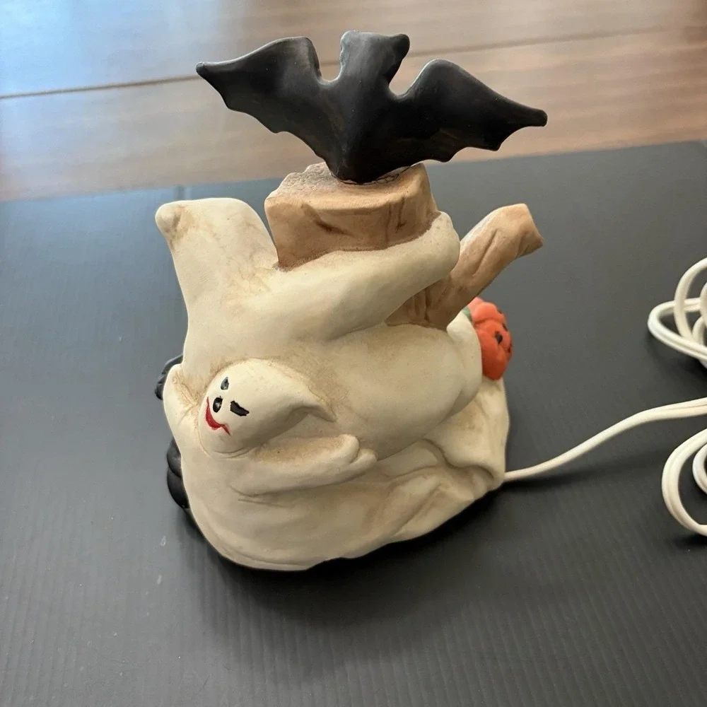 Vintage Halloween Tree Porcelain Night Light Pumpkin Skull Crow Works